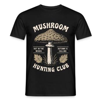 Mushroom Hunting Club, Parasol, mushroom pickers, mushrooms - Men's T-Shirt - black - Front - AI Model Male 178 light (178cm)