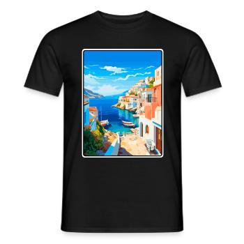 Milos Griechenland Vintage-Reiseplakat Cityscape WPA - Männer T-Shirt - Schwarz - Vorne - AI Model Male 178 light (178cm)
