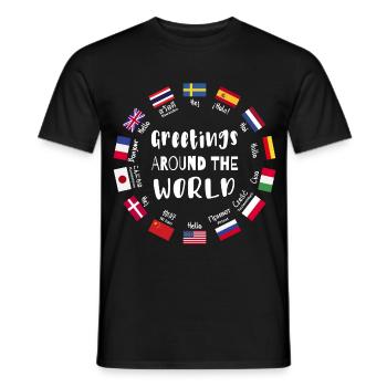 Greetings from all over the world, Hello in all languages - Men's T-Shirt - black - Front - AI Model Male 178 light (178cm)