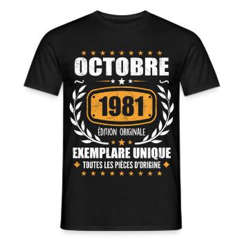 Jahrgang Oktober 1981, Oktober 1981 Retro Geschenk - Männer T-Shirt - Schwarz - Vorne - AI Model Male 178 light (178cm)