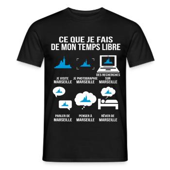 Ce que je fais de mon temps libre – Marseille - T-shirt homme - noir - Devant - AI Model Male 178 light (178cm)