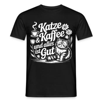 Cat and coffee motif for cat lovers - Men's T-Shirt - black - Front - AI Model Male 178 light (178cm)
