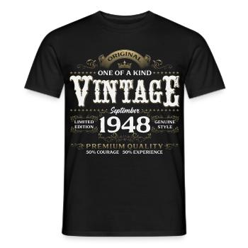 77e anniversaire Millésime Septembre Année de naissance 1948 - T-shirt homme - noir - Devant - AI Model Male 178 light (178cm)