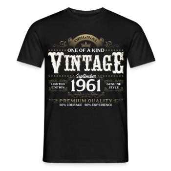64th Birthday Vintage September Year of Birth 1961 - Men's T-Shirt - black - Front - AI Model Male 178 light (178cm)