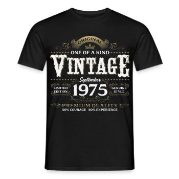 50e anniversaire Millésime Septembre Année 1975 - T-shirt homme - noir - Devant - AI Model Male 178 light (178cm)
