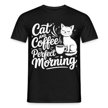 Katzenmotiv mit Kaffee und Morgenkaffee - Männer T-Shirt - Schwarz - Vorne - AI Model Male 178 light (178cm)