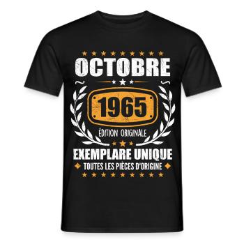 Vintage Octobre 1965, Cadeau Rétro Octobre 1965 - T-shirt homme - noir - Devant - AI Model Male 178 light (178cm)