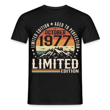 Né en octobre 1977 - cadeau millésime Octobre 1977 - T-shirt homme - noir - Devant - AI Model Male 178 light (178cm)