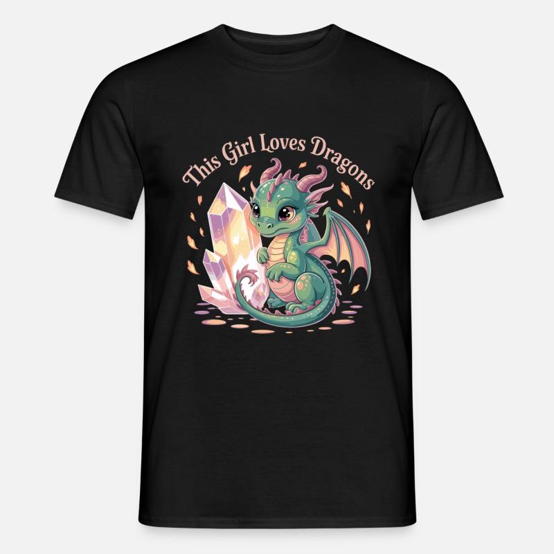 Mädchenliebe zu Drachen mit Kristall - Männer T-Shirt - Schwarz