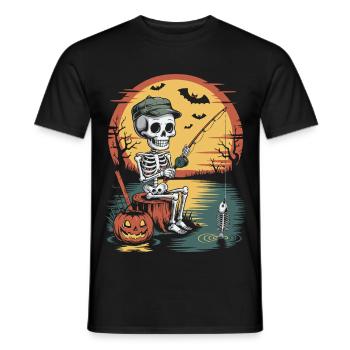 Skelet of an angler at full moon - Men's T-Shirt - black - Front - AI Model Male 178 light (178cm)