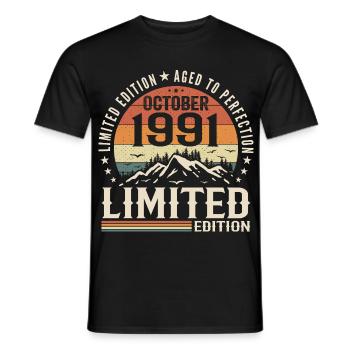 Né en octobre 1991 - cadeau millésime Octobre 1991 - T-shirt homme - noir - Devant - AI Model Male 178 light (178cm)