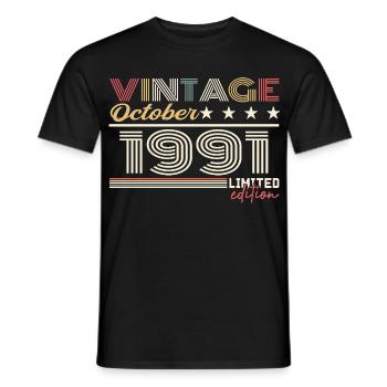 Octobre 1991 rétro anniversaire 1991 Octobre 1991  - T-shirt homme - noir - Devant - AI Model Male 178 light (178cm)