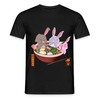 Kawaii Rabbits Eating Ramen - Men's T-Shirt - black - Front - AI Model Male 178 light (178cm)