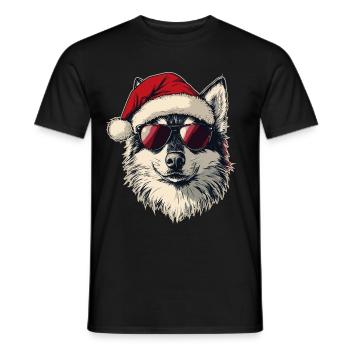 Husky Dog mit Weihnachtsmütze - Männer T-Shirt - Schwarz - Vorne - AI Model Male 178 light (178cm)