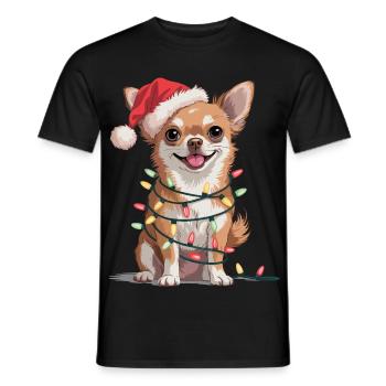Festlicher Chihuahua mit Lichterkette - Männer T-Shirt - Schwarz - Vorne - AI Model Male 178 light (178cm)