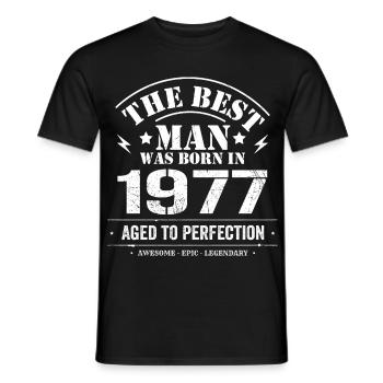 Born in 1977 Birthday 1977 - 48 Years Retro - Men's T-Shirt - black - Front - AI Model Male 178 light (178cm)