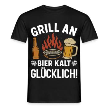 Bierfan GRILL AN BIER KALT GLÜCKLICH Lustiges - Männer T-Shirt - Schwarz - Vorne - AI Model Male 178 light (178cm)