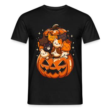 Chats mignons dans une citrouille d'Halloween - T-shirt homme - noir - Devant - AI Model Male 178 light (178cm)