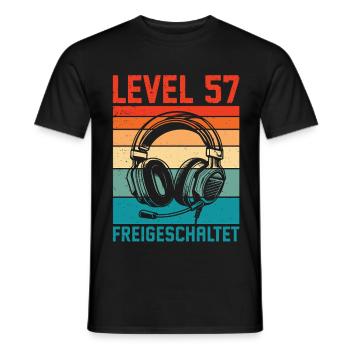 57th Birthday Men Gamer Level 57 Unlocked - Men's T-Shirt - black - Front - AI Model Male 178 light (178cm)