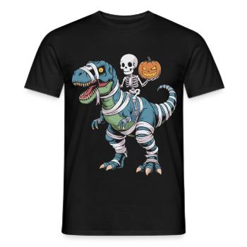 T-Rex d’Halloween avec skellet et citrouille - T-shirt homme - noir - Devant - AI Model Male 178 light (178cm)
