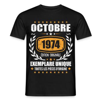 Jahrgang Oktober 1974, Oktober 1974 Retro Geschenk - Männer T-Shirt - Schwarz - Vorne - AI Model Male 178 light (178cm)