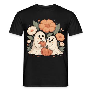 Pumpkin Flowers Autumn Cute Ghosts Halloween - Men's T-Shirt - black - Front - AI Model Male 178 light (178cm)