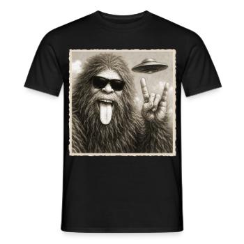 Rock, Rocker, Rock Musik, Rock Hand, Bigfoot UFO - Männer T-Shirt - Schwarz - Vorne - AI Model Male 178 light (178cm)