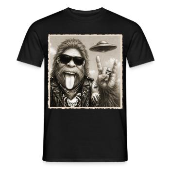 Rock, Rocker, Rock Musik, Rock Hand, Bigfoot UFO - Männer T-Shirt - Schwarz - Vorne - AI Model Male 178 light (178cm)