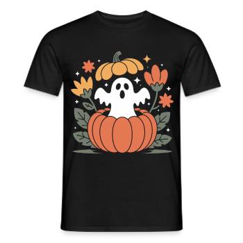 Halloween Herbst Retro Blumen Geist Kürbis - Männer T-Shirt - Schwarz - Vorne - AI Model Male 178 light (178cm)