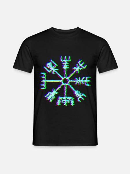 Vegvisir Rune – Neon Glitch Viking Compass Symbol - Männer T-Shirt - Schwarz