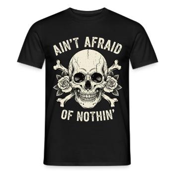 Skull with roses and slogans - Men's T-Shirt - black - Front - AI Model Male 178 light (178cm)