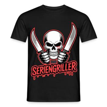 Crâne avec couteau et lettrage Série griller - T-shirt homme - noir - Devant - AI Model Male 178 light (178cm)
