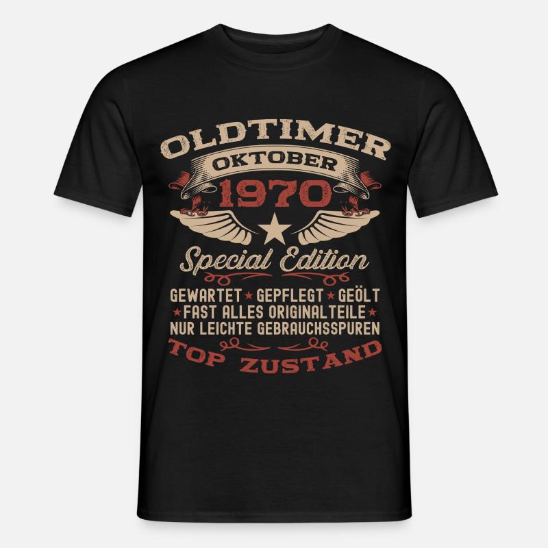 55. Geburtstag Geschenk Oldtimer Oktober 1970 - Männer T-Shirt - Schwarz