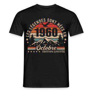 Octobre 1960 Cadeau Anniversaire 1960 October 1960 - T-shirt homme - noir - Devant - AI Model Male 178 light (178cm)