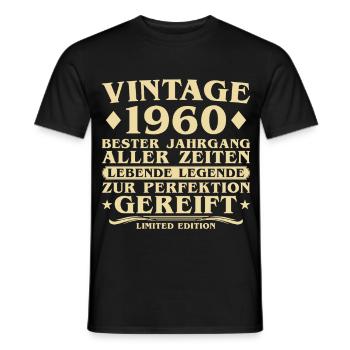 Vintage 1960's Vintage Born 65 Years - Men's T-Shirt - black - Front - AI Model Male 178 light (178cm)