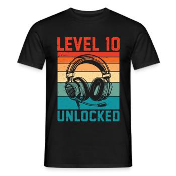 Niveau 10 Débloqué, 10ème anniversaire - T-shirt homme - noir - Devant - AI Model Male 178 light (178cm)