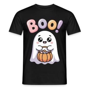 Kawaii Ghost Boo Cute Halloween Motif - Men's T-Shirt - black - Front - AI Model Male 178 light (178cm)