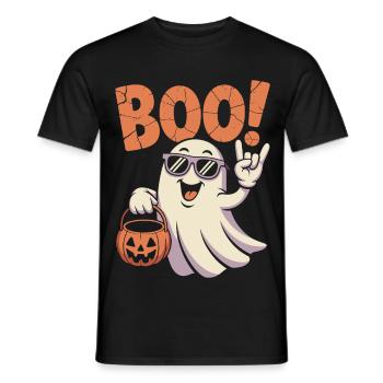 Ghost Boo drôle avec panier de citrouille et lunettes de soleil - T-shirt homme - noir - Devant - AI Model Male 178 light (178cm)
