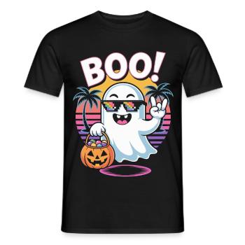 Hou! Fantôme cool avec des lunettes de soleil et une citrouille pour - T-shirt homme - noir - Devant - AI Model Male 178 light (178cm)