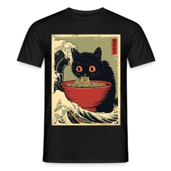 Cute Cat Ramen Noodles Japan Wave Retro Gift - Men's T-Shirt - black - Front - AI Model Male 178 light (178cm)