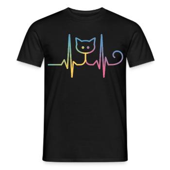 Katze EKG Herzschlag Regenbogen Motiv - Männer T-Shirt - Schwarz - Vorne - AI Model Male 178 light (178cm)