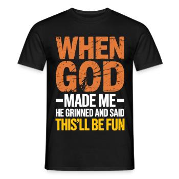 When God Created Me He Grinned Funny Retro - Men's T-Shirt - black - Front - AI Model Male 178 light (178cm)