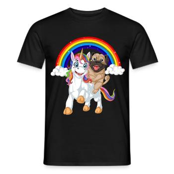 Mops Reiten Einhorn - Männer T-Shirt - Schwarz - Vorne - AI Model Male 178 light (178cm)