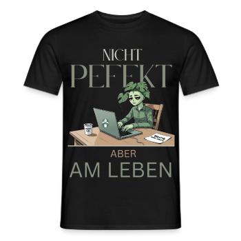 Perfectly alive – green, tired, real - Men's T-Shirt - black - Front - AI Model Male 178 light (178cm)