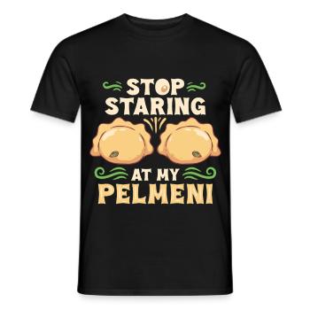Pelmeni Pelmenis Stop Staring At My Pelmeni - Men's T-Shirt - black - Front - AI Model Male 178 light (178cm)