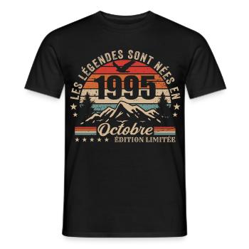 Octobre 1995 Cadeau Anniversaire 1995 October 1995 - T-shirt homme - noir - Devant - AI Model Male 178 light (178cm)