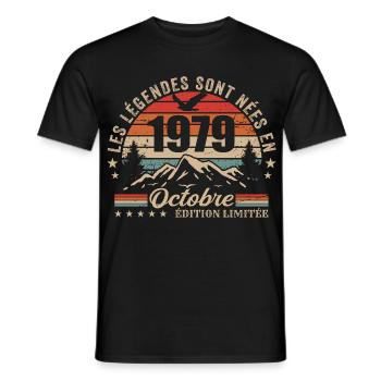 October 1979 Birthday Gift 1979 October 1979 - Men's T-Shirt - black - Front - AI Model Male 178 light (178cm)
