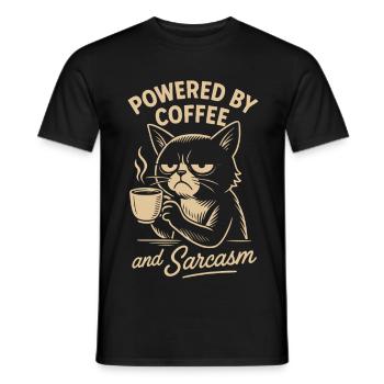 Angetrieben von Kaffee und Sarkasmus Katzendesign - Männer T-Shirt - Schwarz - Vorne - AI Model Male 178 light (178cm)