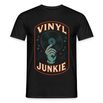 Vinyl Junkie Record Music Retro Design - Men's T-Shirt - black - Front - AI Model Male 178 light (178cm)
