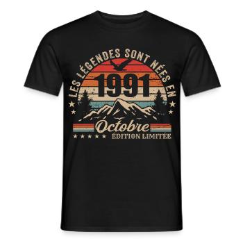Octobre 1991 Cadeau Anniversaire 1991 October 1991 - T-shirt homme - noir - Devant - AI Model Male 178 light (178cm)